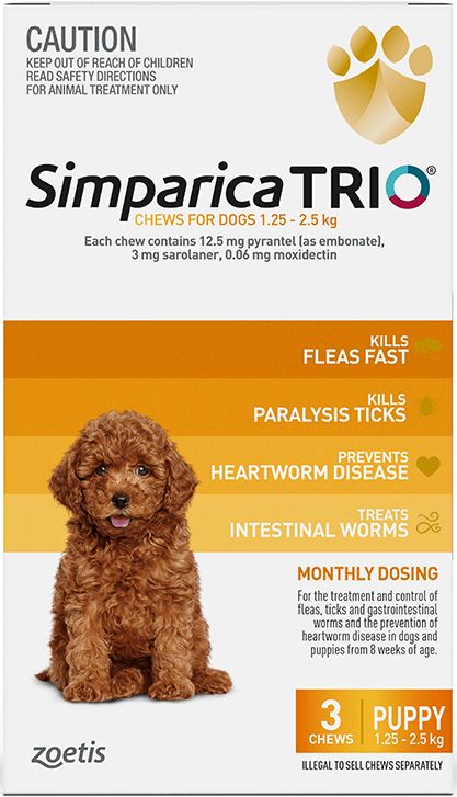 Simparica TRIO for Puppy Dogs - 3 - 6 lbs - GOLD - 6 tablets - $96.95 ...